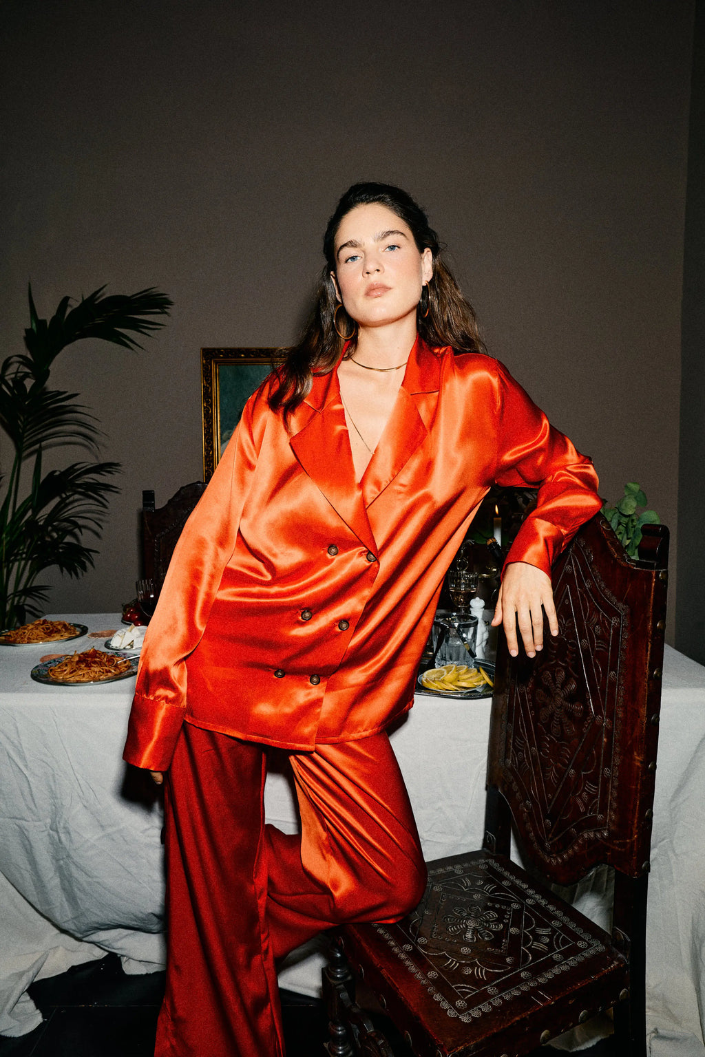 The Marais Blazer in Tomato Silk