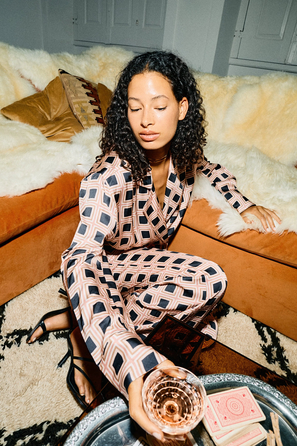 The Marais Blazer in Pink Geo Print