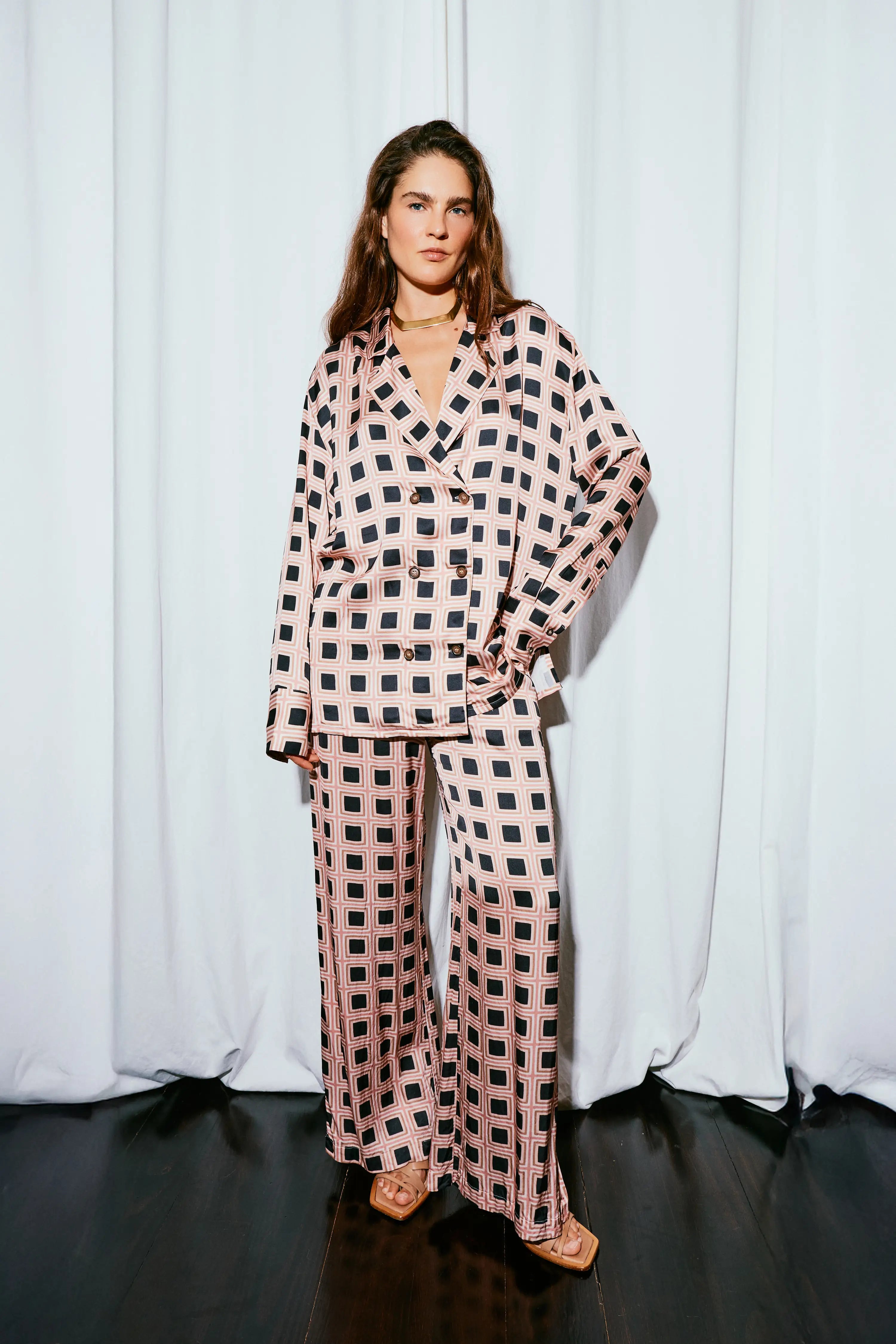 The Marais Blazer in Pink Geo Print